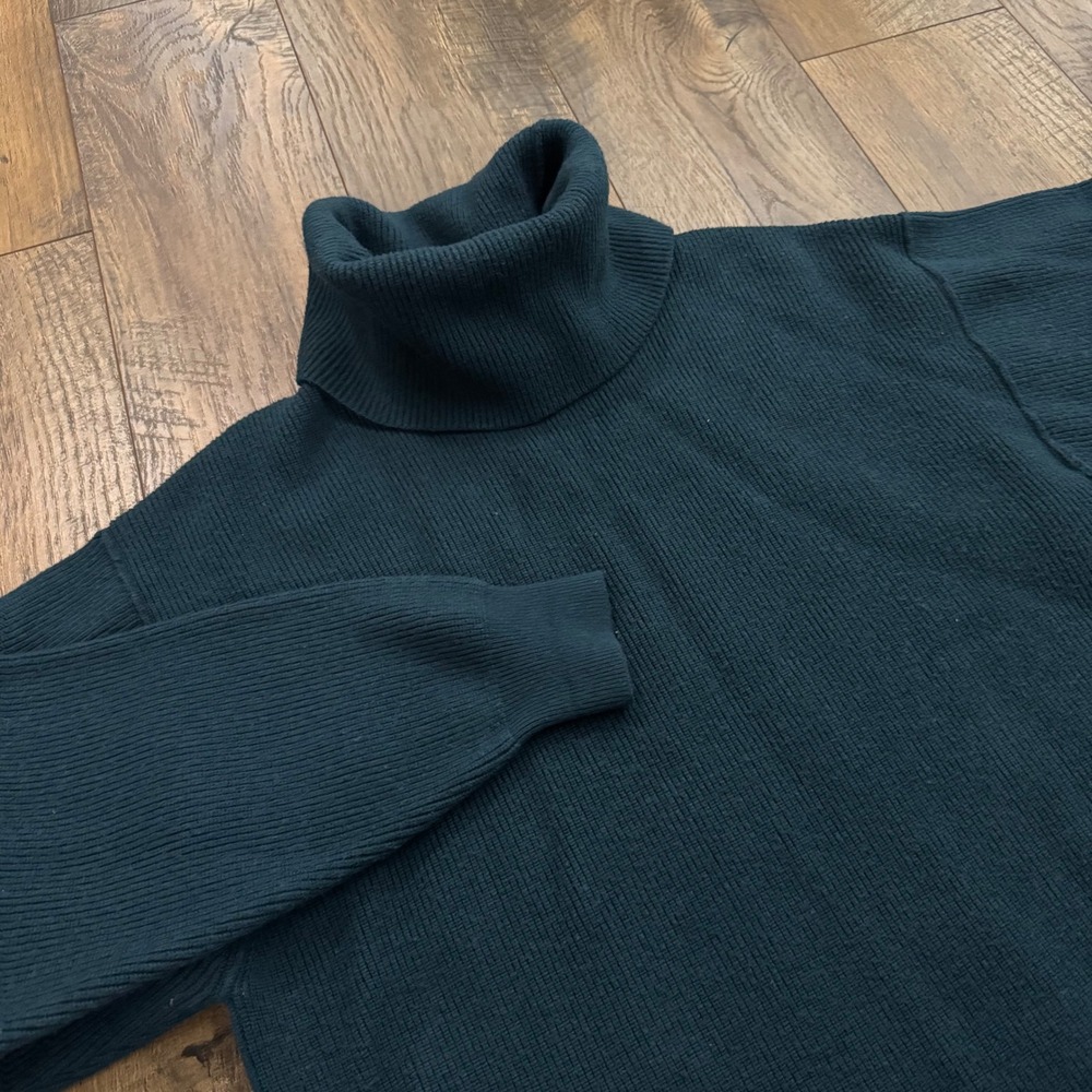 Free People Slouchy Tunic Sweater Teal Green Ribbed Turtleneck Womens Small Cozy - Picture 2 of 6